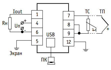 Схема подключения преобразователя к USB
