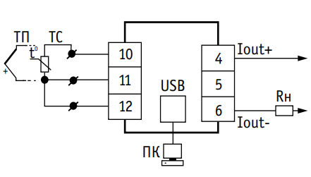 Схема подключения преобразователя НПТ-1 ех к USB